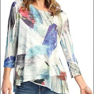 Jess & Jane Vista Burnout Tunic Sublimation Mesh Mixed Media Artsy USA Shirt-M